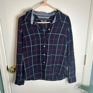 Tommy Hilfiger Navy Plaid Button Down Womens Medium